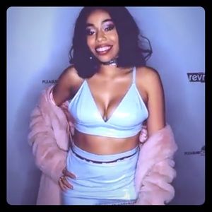 Light blue latex top and skirt